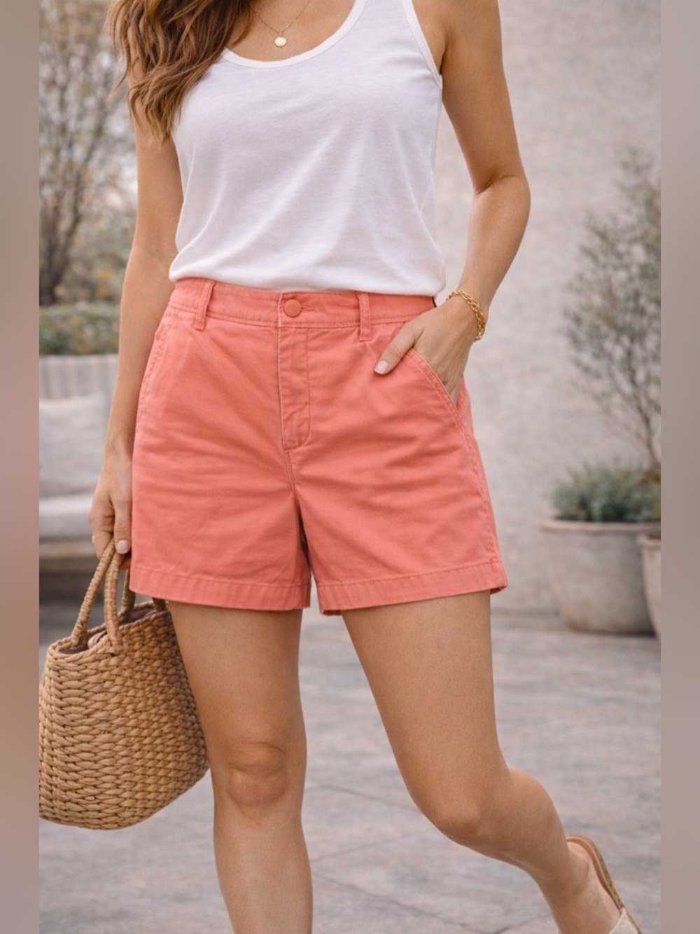 Caslon Coral Pink Shorts Size 12 Mid Rise Flat Front Summer Vacation Casual